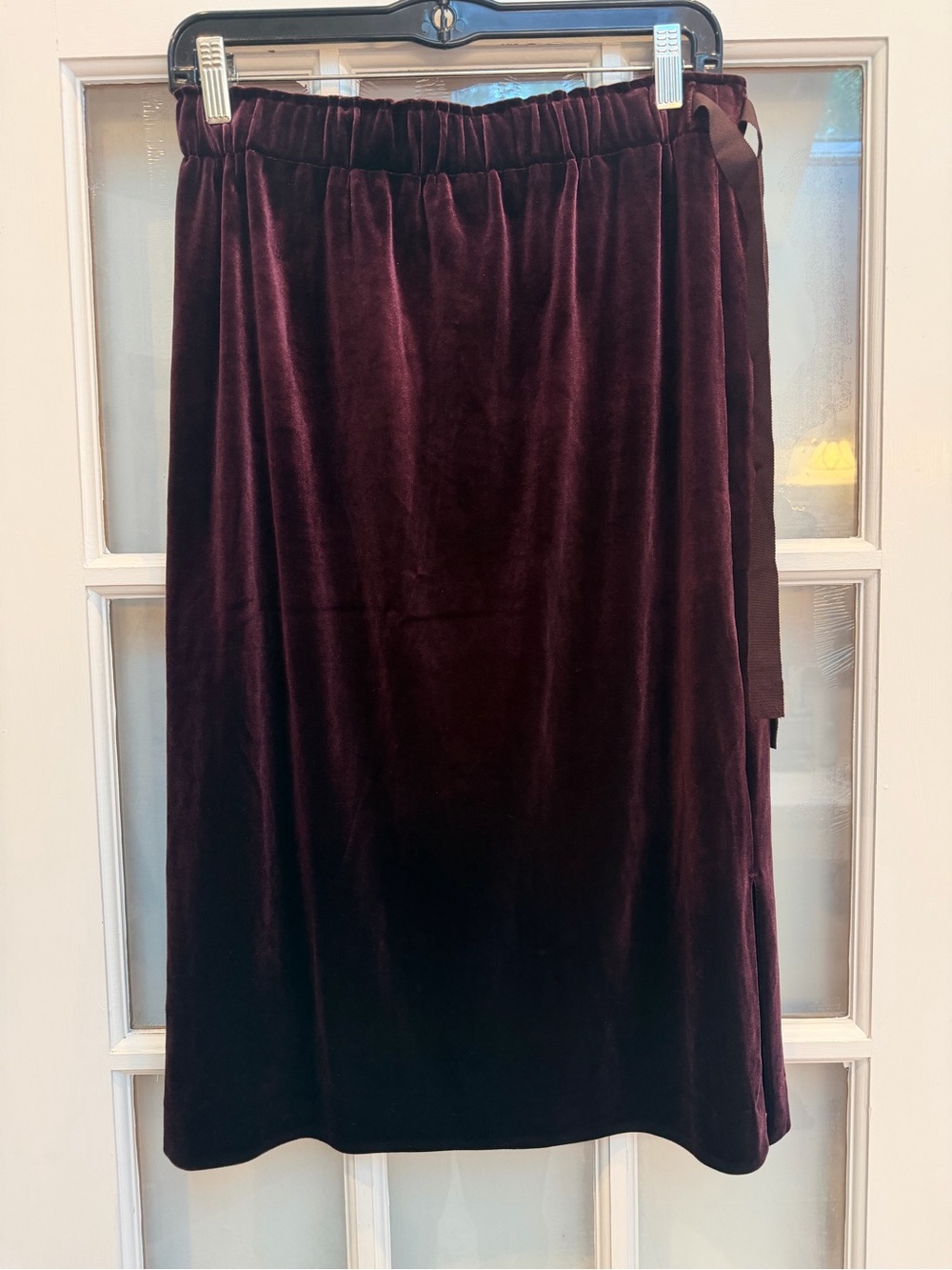 Ann Taylor Velvet Gothic Deep Purple Elastic Waistband Bow Midi Skirt Size 4